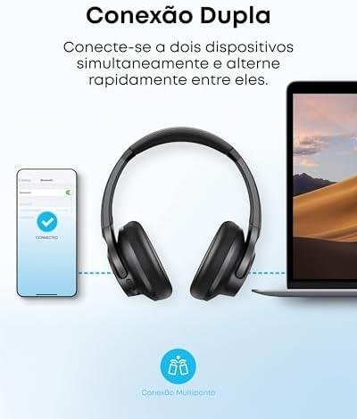         soundcore Q20i da Anker, Fone de Ouvido Bluetooth com Cancelamento de Ruído Híbrido Ativo, Headphone Sem Fio, 60h Bateria, Áudio Hi-Res, Graves Potentes, App Personalização, Modo Transparência, Preto       