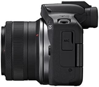 Câmera DSLR com lente grande angular, ideal para fotografia profissional e vídeos de alta qualidade.