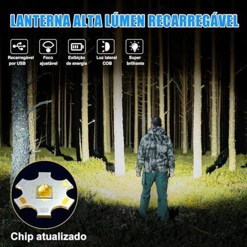         Lanterna Tática Recarregável USB-C 10000 Lúmens, Zoom Ajustável 1000m - IPX7 à Prova D'Água, Power Bank, Portátil e Potente p/Caça, Pesca, Emergências, Militar, Sobrevivência e Aventuras       