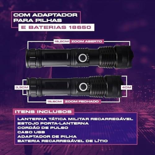 Lanterna Tática T9 Militar Super Potente Led Recarregável USB com Zoom Longo Alcance para Trilhas Sitio Fazenda Vigilante Lanterna Tática T9 Militar Super Potente Led Recarregável USB com Zoom Longo Alcance para Trilhas Sitio Fazenda Vigilante