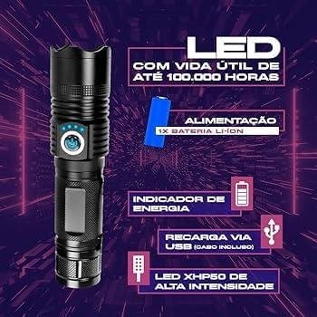 Lanterna Tática T9 Militar Super Potente Led Recarregável USB com Zoom Longo Alcance para Trilhas Sitio Fazenda Vigilante Lanterna Tática T9 Militar Super Potente Led Recarregável USB com Zoom Longo Alcance para Trilhas Sitio Fazenda Vigilante