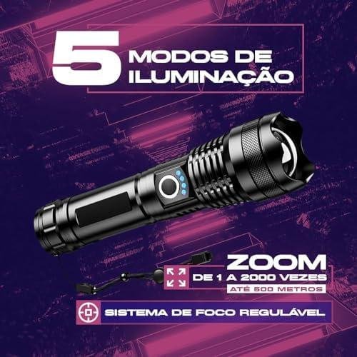 Lanterna Tática T9 Militar Super Potente Led Recarregável USB com Zoom Longo Alcance para Trilhas Sitio Fazenda Vigilante Lanterna Tática T9 Militar Super Potente Led Recarregável USB com Zoom Longo Alcance para Trilhas Sitio Fazenda Vigilante