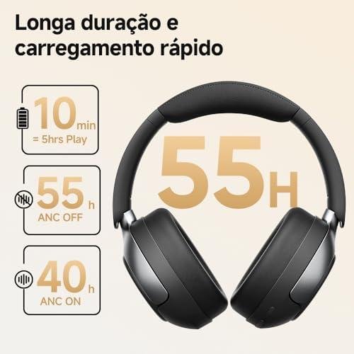         QCY H3 PRO ANC Fone de Ouvido Bluetooth, Headphone ANC Adaptáveis, Cancelamento Ativo de Ruído de 50 dB, Áudio sem fio de Alta Resolução LDAC, 55 Horas de Reprodução, Preto       