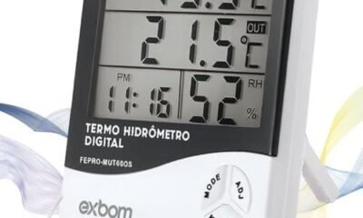 Termômetro digital com medidor de temperatura e umidade para ambientes internos.
