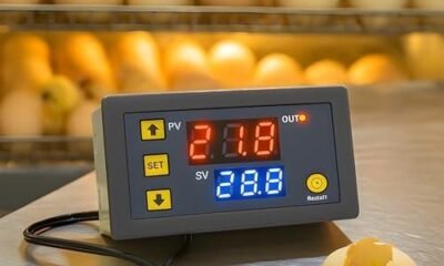 Controle de temperatura para incubação de ovos de galinha com display digital.