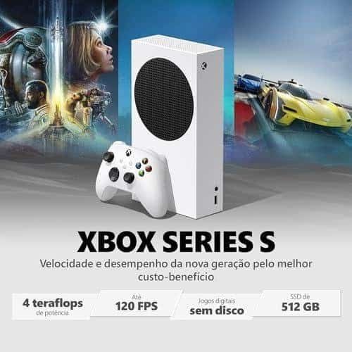Console Xbox Series S para jogos digitais, alta performance e velocidade.