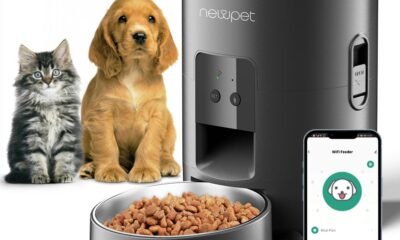 Alimentador inteligente para pets com câmera, Wi-Fi e controle pelo smartphone, ideal para cães e ga.