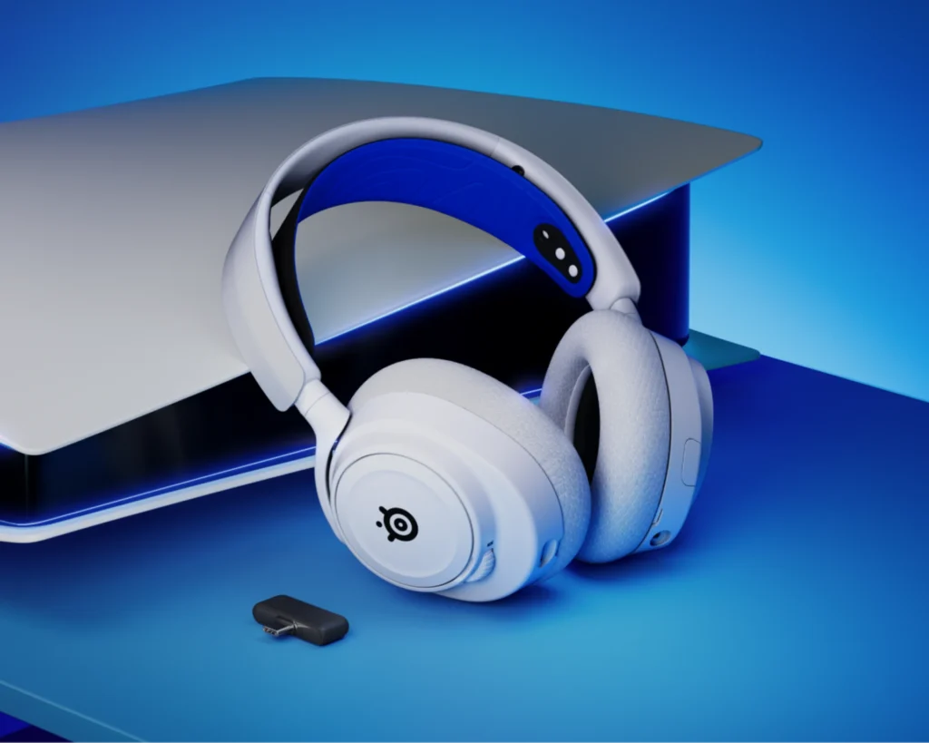 Fone de ouvido sem fio branco com estojo de carregamento, ideal para tecnologia e áudio de alta qual.