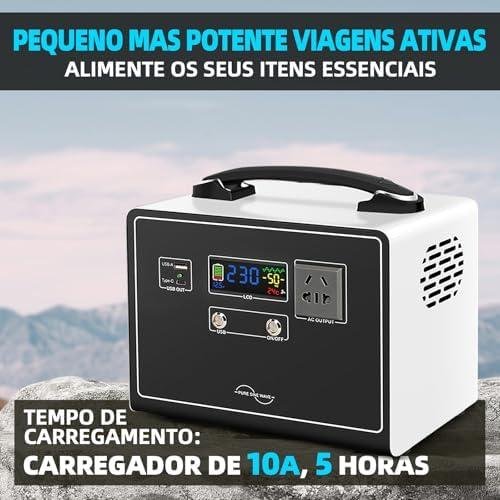 Carregador portátil compacto com display digital, suporte a 10A e 5 horas de carga rápida.