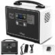 Gerador portátil de energia com display digital, tomada, USB e saída AC para uso em emergências.