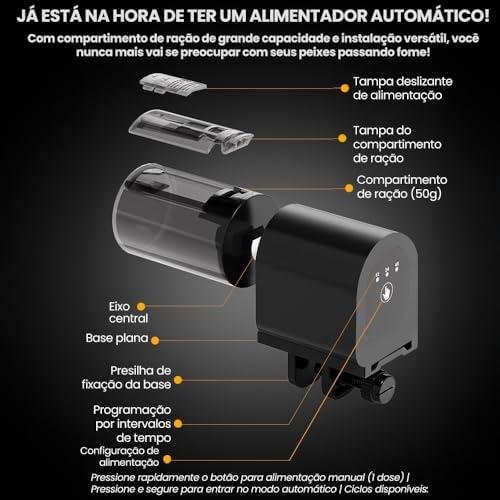 Alimentador Automático de Peixes Digital, 50g Capacidade Alimentador de Peixe com Temporizador para Aquario para Peixes Alimentador Automático de Peixes Digital, 50g Capacidade Alimentador de Peixe com Temporizador para Aquario para Peixes