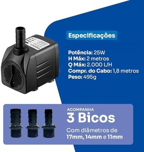 Bomba Submersa 2000L/h 2m Lagos Recalque Fontes Aquários Cascata Chafariz Motor Água Doce Salgada Marinho Fonte Hidroponia Aquaponia 220V Bomba Submersa 2000L/h 2m Lagos Recalque Fontes Aquários Cascata Chafariz Motor Água Doce Salgada Marinho Fonte Hidroponia Aquaponia 220V