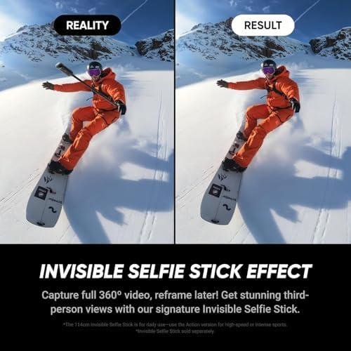 Imagem de esquiador com efeito de selfie invisível em montanha de neve.