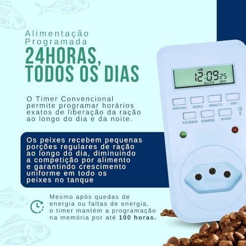Mecanismo Dosador de Ração para Peixes com Timer Convencional Bivolt, Alimentador Automático para Alevinos Tilápia, Comedouro Profissional para Tanques Lagos Açudes Represas Mecanismo Dosador de Ração para Peixes com Timer Convencional Bivolt, Alimentador Automático para Alevinos Tilápia, Comedouro Profissional para Tanques Lagos Açudes Represas