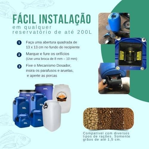 Mecanismo Dosador de Ração para Peixes com Timer Convencional Bivolt, Alimentador Automático para Alevinos Tilápia, Comedouro Profissional para Tanques Lagos Açudes Represas Mecanismo Dosador de Ração para Peixes com Timer Convencional Bivolt, Alimentador Automático para Alevinos Tilápia, Comedouro Profissional para Tanques Lagos Açudes Represas