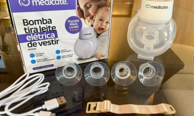Bomba tira leite elétrica de vestir Medicate com controle portátil e acessórios. Ideal para mães que.