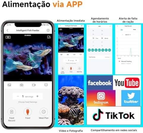 Alimentador de Peixes Automático WiFi para Aquário com Ccâmera HD 2560 1440P, Alimentador de Peixes Automático Inteligente, Controle de Aplicativo, Temporizador, Carregamento USB Alimentador de Peixes Automático WiFi para Aquário com Ccâmera HD 2560 1440P, Alimentador de Peixes Automático Inteligente, Controle de Aplicativo, Temporizador, Carregamento USB