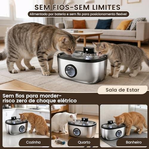         Fonte para Gatos 5L, Esterilização por UVC, Aço Inox, Bateria 4000mAh, Carregamento Type-C, 5 Estágios de Filtragem, Autonomia de 45 Dias, Com Desligamento Automático, Bebedouro Pet para Cães e Gatos       