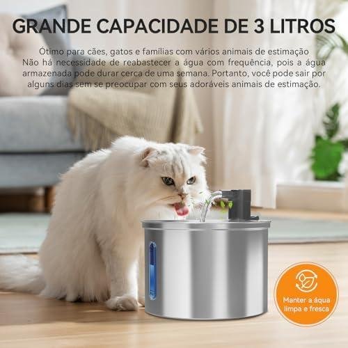 Bebedouro para Gatos, 3L Fonte Gato Inox Comedouros, Bebedouros e Acessorios para Gatos, Silenciosa, Bivolt Bebedouro para Gatos, 3L Fonte Gato Inox Comedouros, Bebedouros e Acessorios para Gatos, Silenciosa, Bivolt