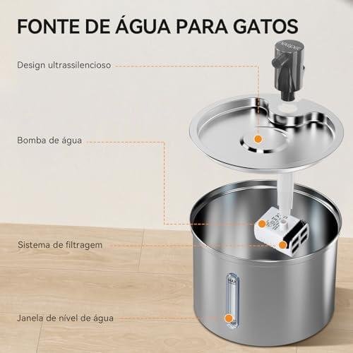 Bebedouro para Gatos, 3L Fonte Gato Inox Comedouros, Bebedouros e Acessorios para Gatos, Silenciosa, Bivolt Bebedouro para Gatos, 3L Fonte Gato Inox Comedouros, Bebedouros e Acessorios para Gatos, Silenciosa, Bivolt
