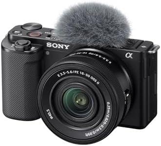 Câmera Sony com microfone de gravação para vídeos de alta qualidade.