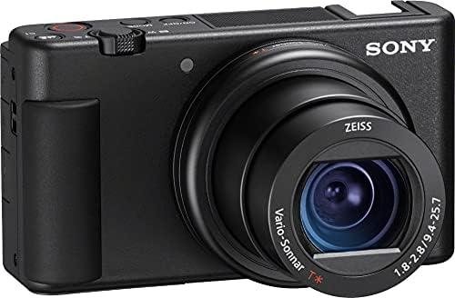 Câmera Sony compacta com lente Zeiss Vario-Sonnar T* para fotos de alta qualidade.