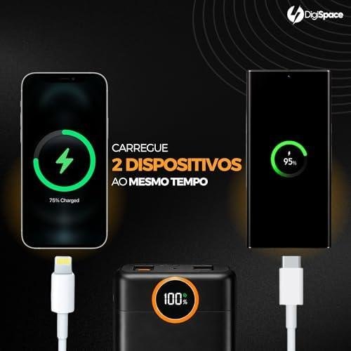         Carregador Portátil (Power Bank) 20000Mah Turbo 22.5w Carregamento Ultra Rápido PD Visor Led com 2 Saídas Compatível com Android e IOS (Preto)       