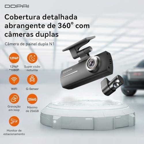 DDPAI N1 Dual Câmera Veicular Frontal Traseira 1296P1080P, Dachcam com WiFi, Câmera para Carro com Aplicativo, Supercapacitor, Visão Noturna, Gravação em Loops, Estacionamento 24H (Sem Cartão SD) DDPAI N1 Dual Câmera Veicular Frontal Traseira 1296P1080P, Dachcam com WiFi, Câmera para Carro com Aplicativo, Supercapacitor, Visão Noturna, Gravação em Loops, Estacionamento 24H (Sem Cartão SD)