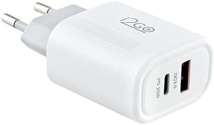 Carregador de Parede Ultra Rápido com 1 Saída USB-C Power Delivery 20W 1 Saída USB-A 18W I2GO - i2GO PRO, Branco Carregador de Parede Ultra Rápido com 1 Saída USB-C Power Delivery 20W 1 Saída USB-A 18W I2GO - i2GO PRO, Branco
