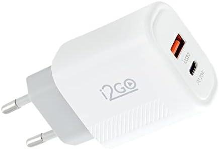 Carregador de Parede Ultra Rápido com 1 Saída USB-C Power Delivery 20W 1 Saída USB-A 18W I2GO - i2GO PRO, Branco Carregador de Parede Ultra Rápido com 1 Saída USB-C Power Delivery 20W 1 Saída USB-A 18W I2GO - i2GO PRO, Branco