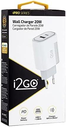 Carregador de Parede Ultra Rápido com 1 Saída USB-C Power Delivery 20W 1 Saída USB-A 18W I2GO - i2GO PRO, Branco Carregador de Parede Ultra Rápido com 1 Saída USB-C Power Delivery 20W 1 Saída USB-A 18W I2GO - i2GO PRO, Branco