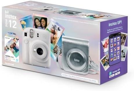         Kit Câmera Instax Mini 12 com pack 10 fotos Mermaid Tail e Bolsa Prateada       