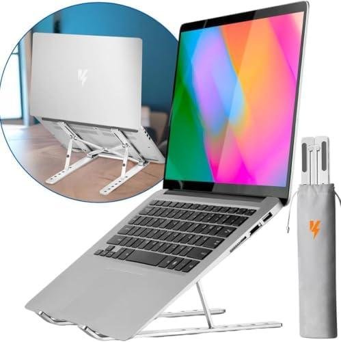         Suporte para Notebook e Tablet Linha Premium em Alumínio Dobrável e Ergonômico Para Desktop Portátil Ajustável em 6 Ângulos com Altura Regulável Leve Apoio Universal - Com estojo para armazenagem       